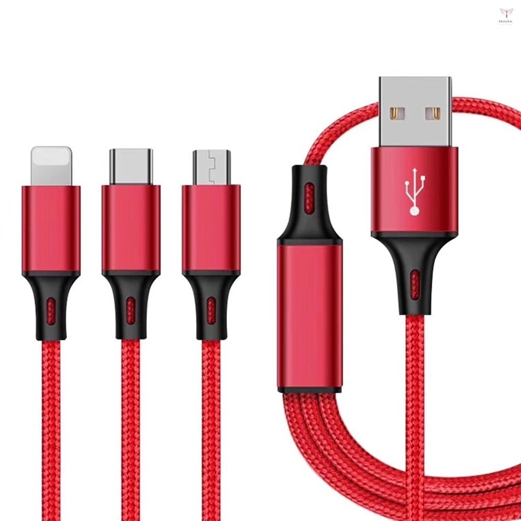 高品質尼龍編織 USB 數據線 3 合 1 快速充電充電線兼容 iOS Android 手機(不支持數據傳輸)