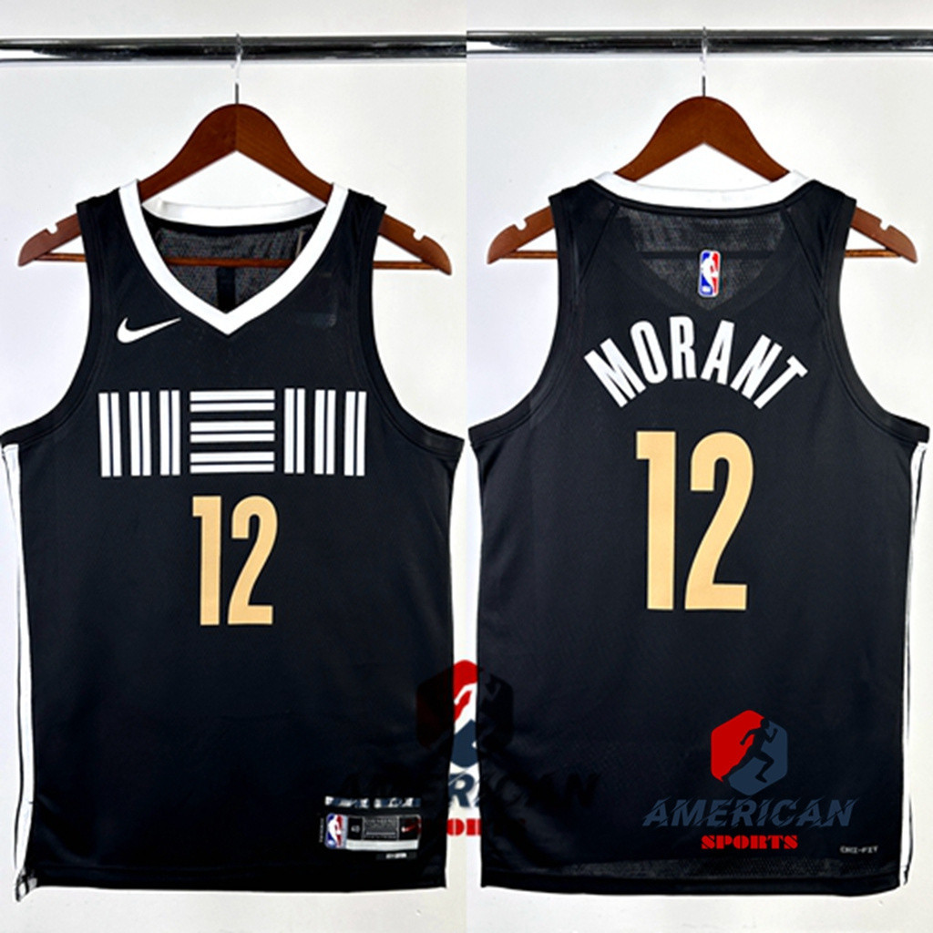 籃球T恤2023-24孟菲斯灰熊Ja Morant NBA黑色男士球衣