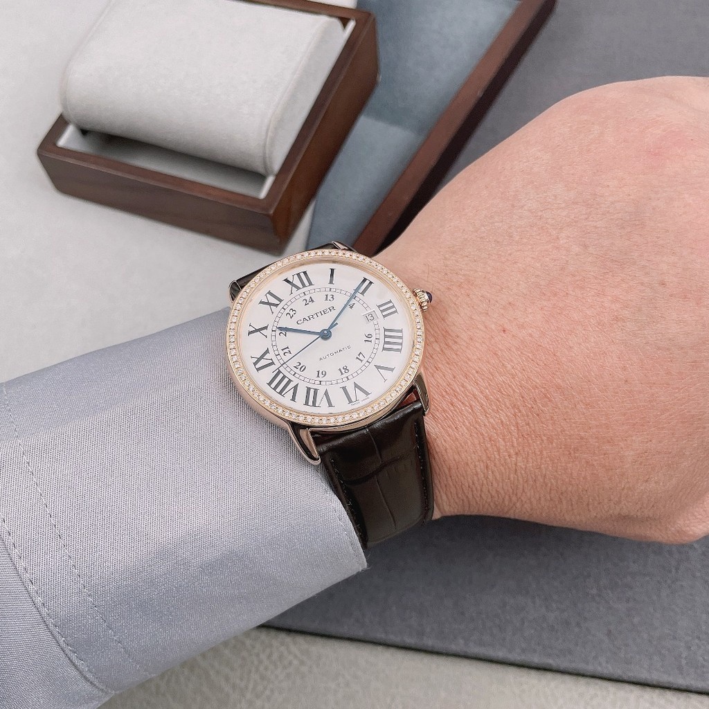 卡地亞卡地亞男士手錶倫敦 18K 玫瑰金自動機械後蓋鑽石手錶男士手錶 W6701009
