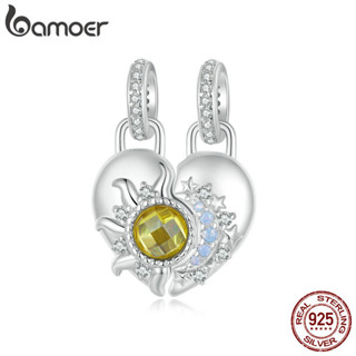 Bamoer 925 純銀吊飾太陽和月亮心形吊墜手鍊配件