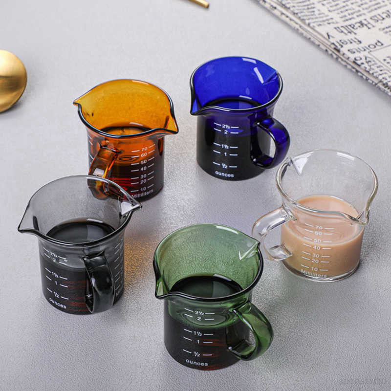 彩色玻璃雙嘴奶盅咖啡奶杯高硼硅玻璃量杯意式玻璃咖啡杯 70毫升