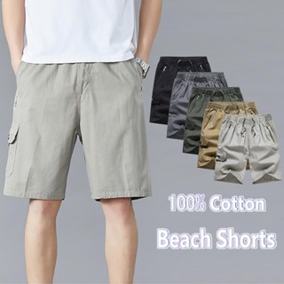 棉質工裝短褲男士新款夏季純色寬鬆休閒沙灘褲