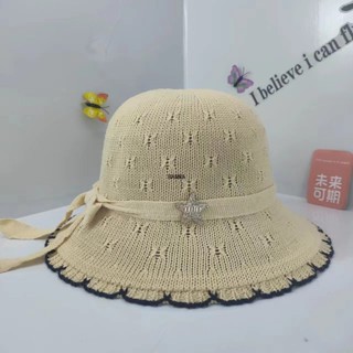 可折疊防曬遮陽帽針織透氣太陽帽蝴蝶結韓國沙灘帽