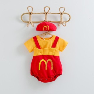 嬰兒包屁衣麥當勞薯條衣服夏季吊帶新生寶寶滿月週歲拍照哈衣爬服