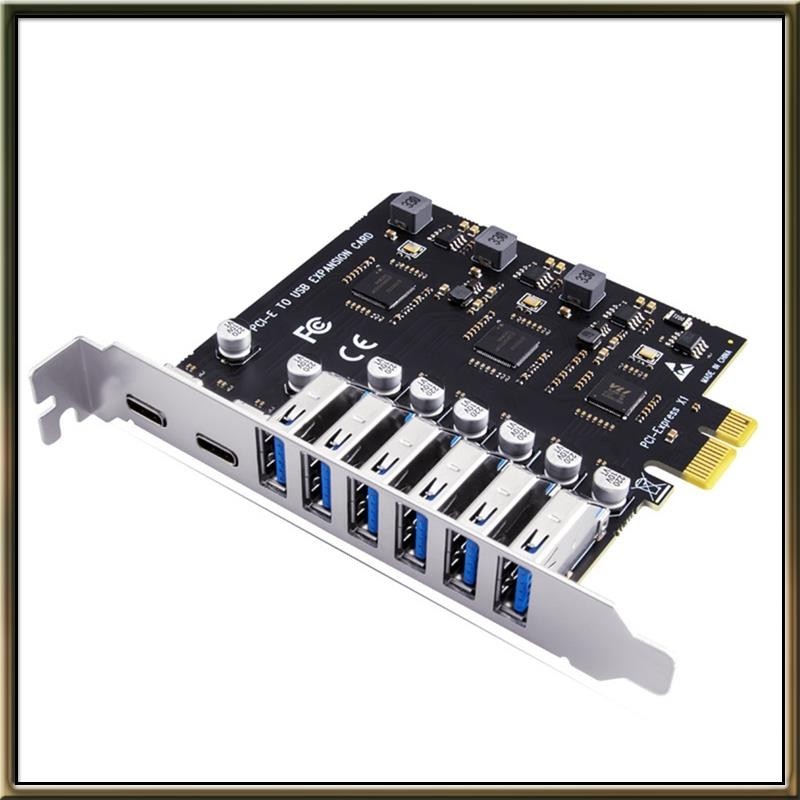 (T G O N)USB 3.2 和 Type C PCI-E 擴展卡 PCIE 轉 USB 控制器 6Port + 2
