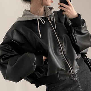[現貨]韓係高階感黑色pu皮衣外套女春季新款小眾百搭辣妹機車服夾剋上衣