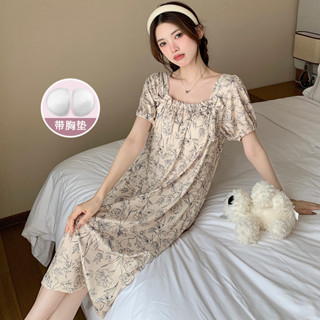時尚流行生活驛站💘夏季新款睡衣女士仿棉帶胸墊短袖睡裙公主風甜美卡通家居服▲
