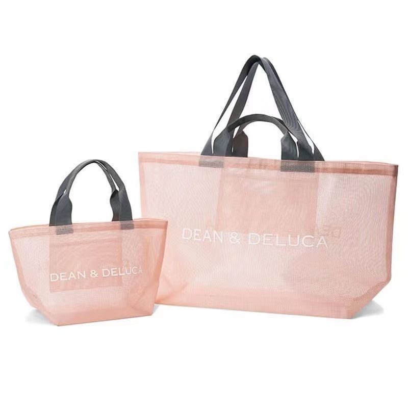 日本新款夏季DD粉色網紗斜背包大容量少女心戶外沙灘包手提購物袋