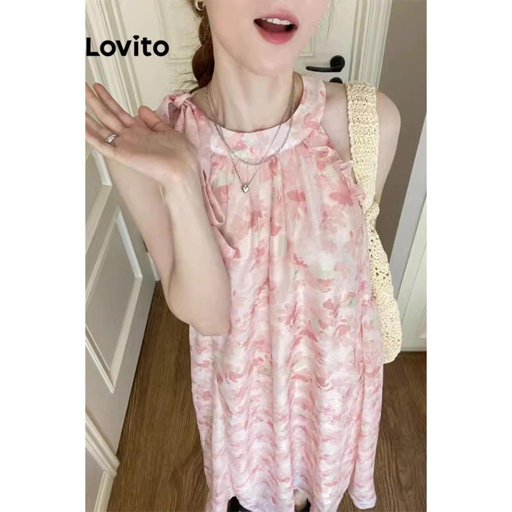 Lovito 女士休閒碎花圖案連身裙 LNA50220