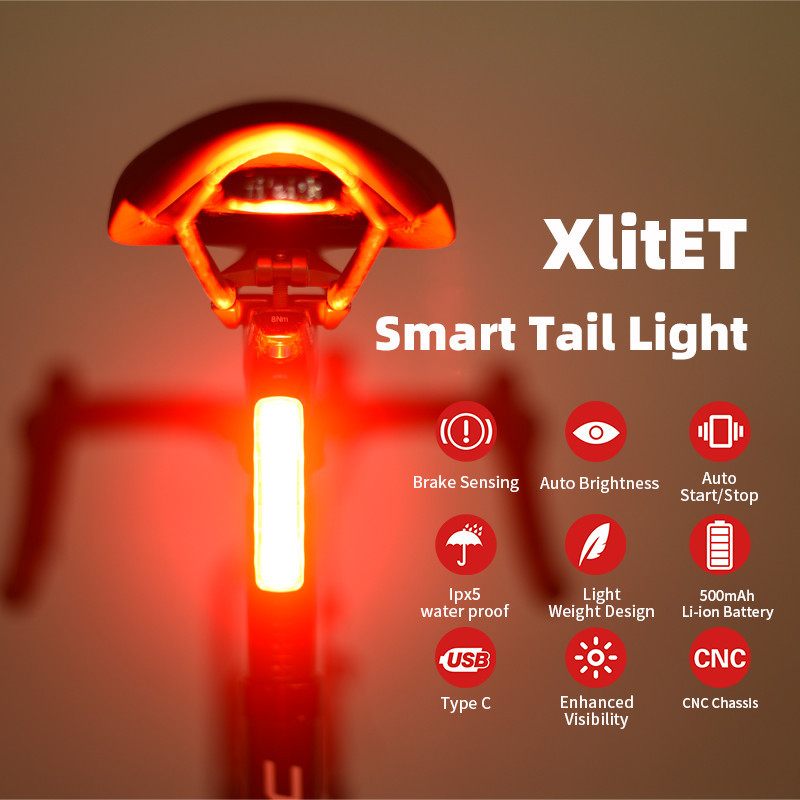 Enfitnix XlitET 自行車尾燈自動啟停自行車後智能尾燈 USB /Type C 充電防水剎車感應燈
