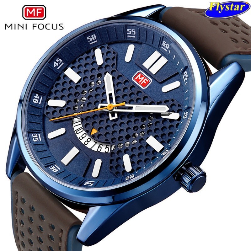 MINI FOCUS品牌手錶 簡約時尚青年男表日曆夜光防水手錶真皮錶帶0152G