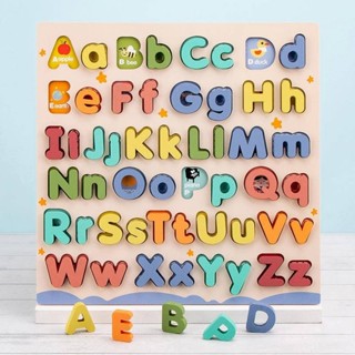 新款 益智玩具 教育兒童早教木質大小寫字母拼圖手抓板寶寶英文字母認知積木益智玩具