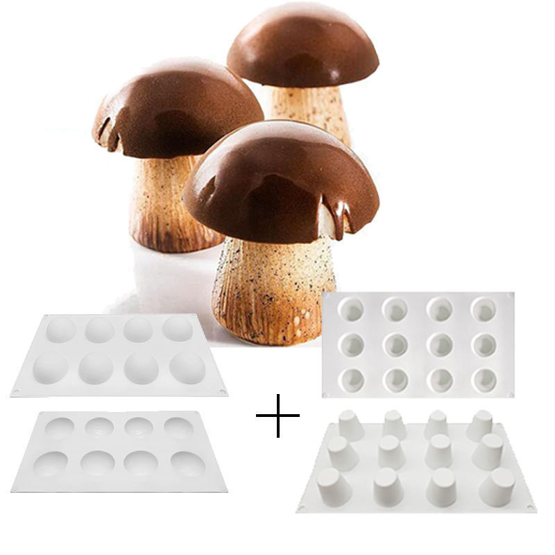 6腔錐形金蓮花eryngii蘑菇形理髮矽膠模具圓柱形半圓法式甜點慕斯模具創意蘑菇巧克力模具diy烘焙模具