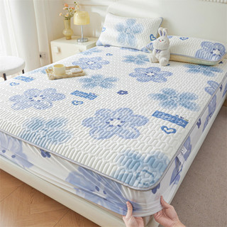 新款冰絲涼感乳膠床包 床罩 27色可選 素色涼蓆 冰涼墊 夏季冰絲床單 單人/雙人/加大/特大床包 枕套