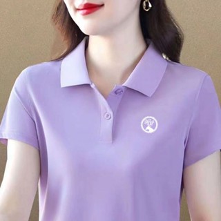 媽媽裝2025夏季新款翻領POLO氣質休閑短袖上衣 有領子上衣 短袖POLO衫女 夏季短袖 polo衫女 工作服短袖
