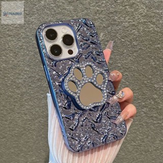 電鍍褶皺 鑲鑽貓爪鏡子支架 軟殼防摔手機殼 適用蘋果iPhone 15 14 13 12 11 Pro Max保護殼