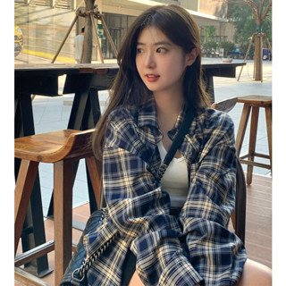 限時下殺🚀🚀✨冪式穿搭 格子襯衫 女慵懶風 復古寬鬆 襯衣開衫 外套上衣 長袖上衣 春秋季