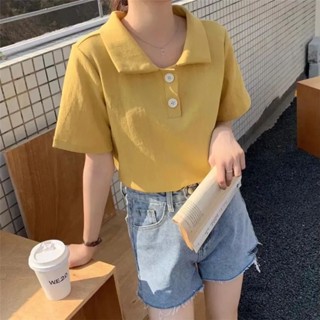 臺灣出貨#【1045人收藏】polo衫女短袖2025年夏季新款寬鬆日係純色甜美翻領T恤女上衣氣質