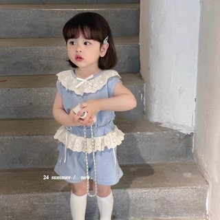 Mimo⭐韓版童裝女童夏裝套裝藍色上衣短褲寶寶兩件套