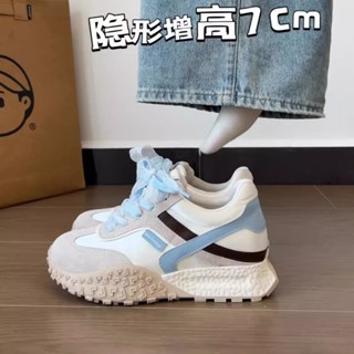 真皮~內增高cm阿甘鞋女 小個子厚底真皮~內增高cm阿甘鞋女 小個子厚底休閒鞋絲帶拼色德訓鞋#