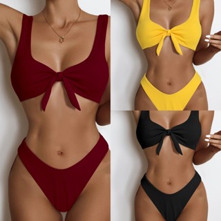 2022新款泳衣歐美擰包比基尼女性感高腰素色bikini現貨