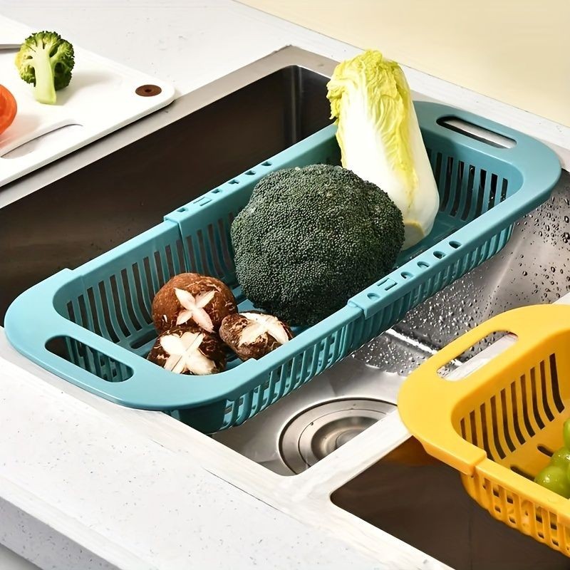 塑膠雙層伸縮瀝水籃 洗菜菜籃 家用廚房菜籃子 果盤水槽瀝水籃 水果洗碗瀝水籃