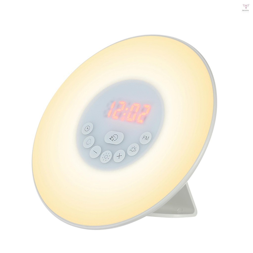 喚醒燈鬧鐘日出/日落模擬數字時鐘帶 FM 收音機 7 色燈光自然聲音貪睡功能觸摸控制