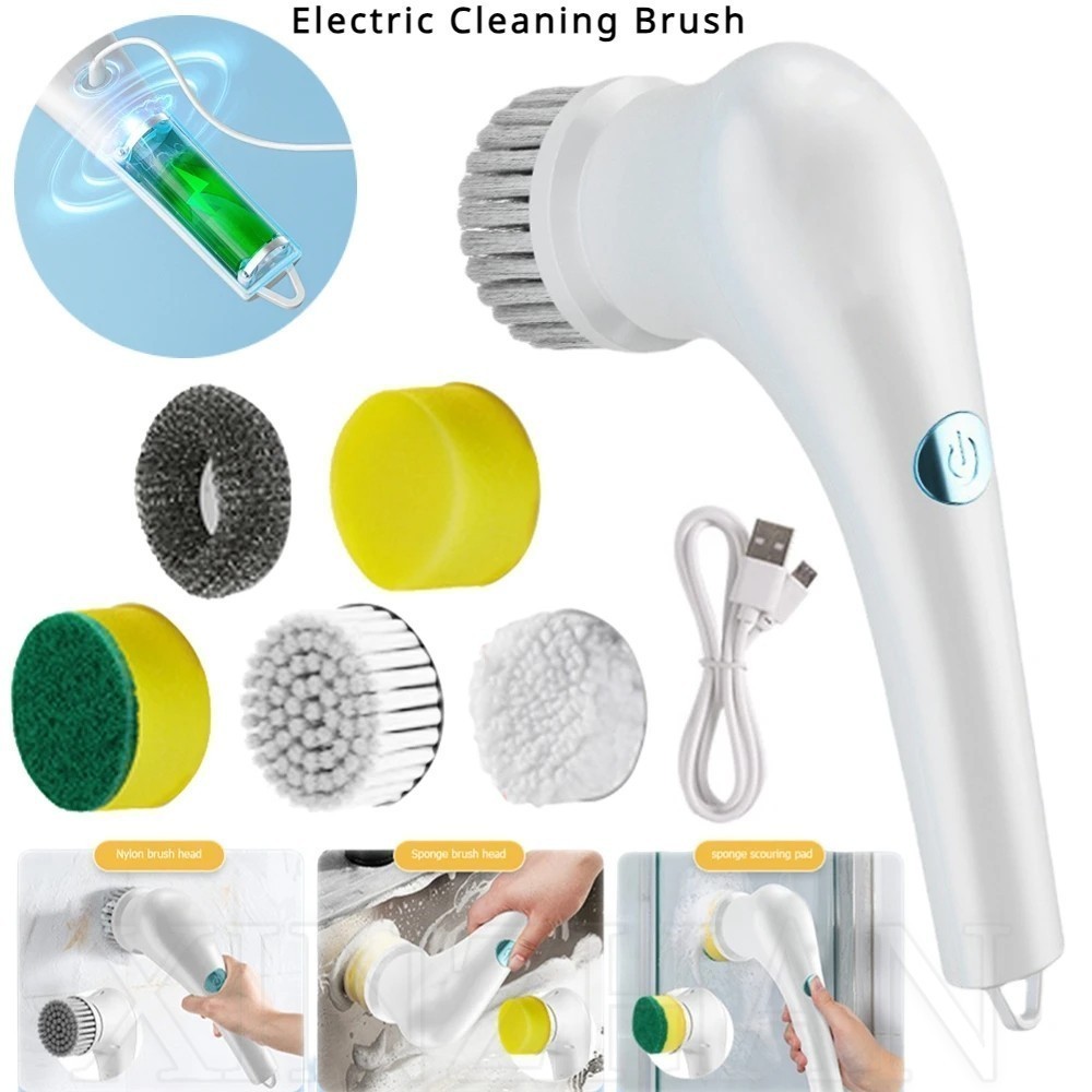 1 套電動清潔刷 - 帶刷頭的深度清潔工具 - USB 充電,手持式洗碗海綿 - 用於瓷磚的強力清潔機 - 廚房鋼絲球