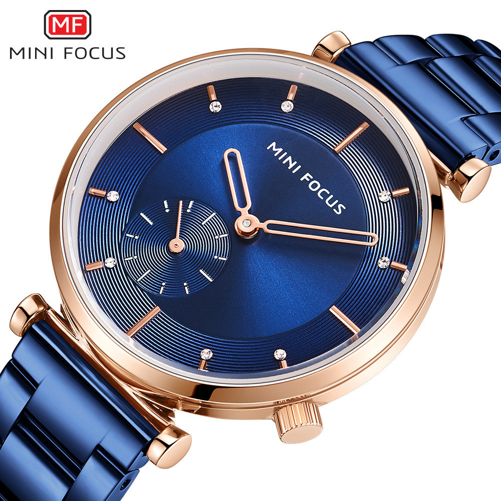 MINI FOCUS品牌簡約時尚女手錶日本機芯防水鑲鑽精鋼錶帶0333L
