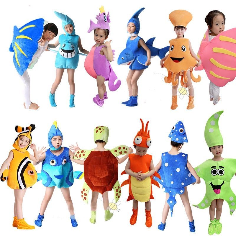 兒童海洋動物表演服萬聖節海底世界生物主題表演服裝螃蟹鯊魚海星裝扮服飾表演服表演服