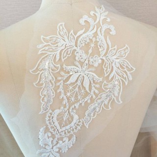 歐式米白色立體釘珠蕾絲朵花 婚紗禮服童裝頭飾花片
