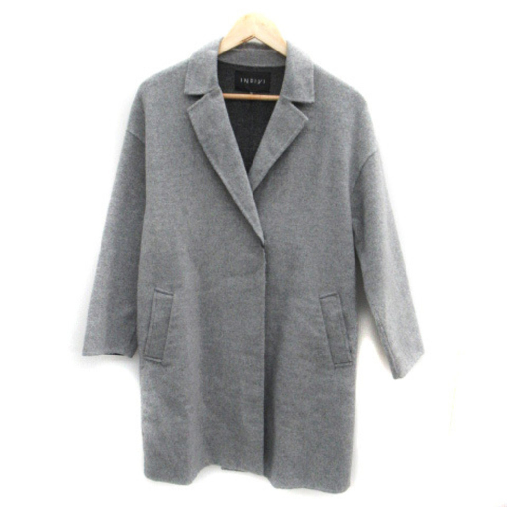 INDIVI徹斯特大衣外套羊毛 灰色 寬鬆版型 日本直送 二手