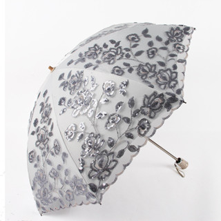 黑膠太陽傘刺繡蕾絲傘歐若拉新款晴雨傘二折雙層防紫外線遮陽傘