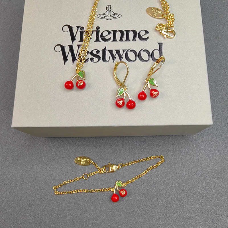 Vivienne Westwood 立體櫻桃土星項鍊女新款水果手鍊耳環氣質耳環套裝