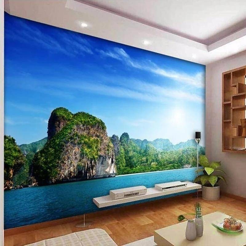 定制海岸島嶼風景照片壁紙客廳臥室電視沙發背景牆紙家居裝飾壁畫貼紙