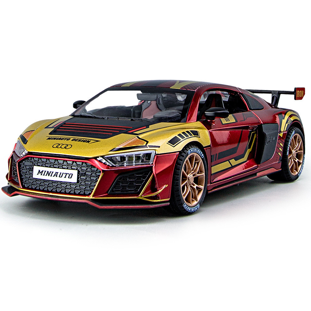 奧迪R8賽道版1:24超跑模型車仿真合金跑車模型回力汽車兒童玩具車禮品