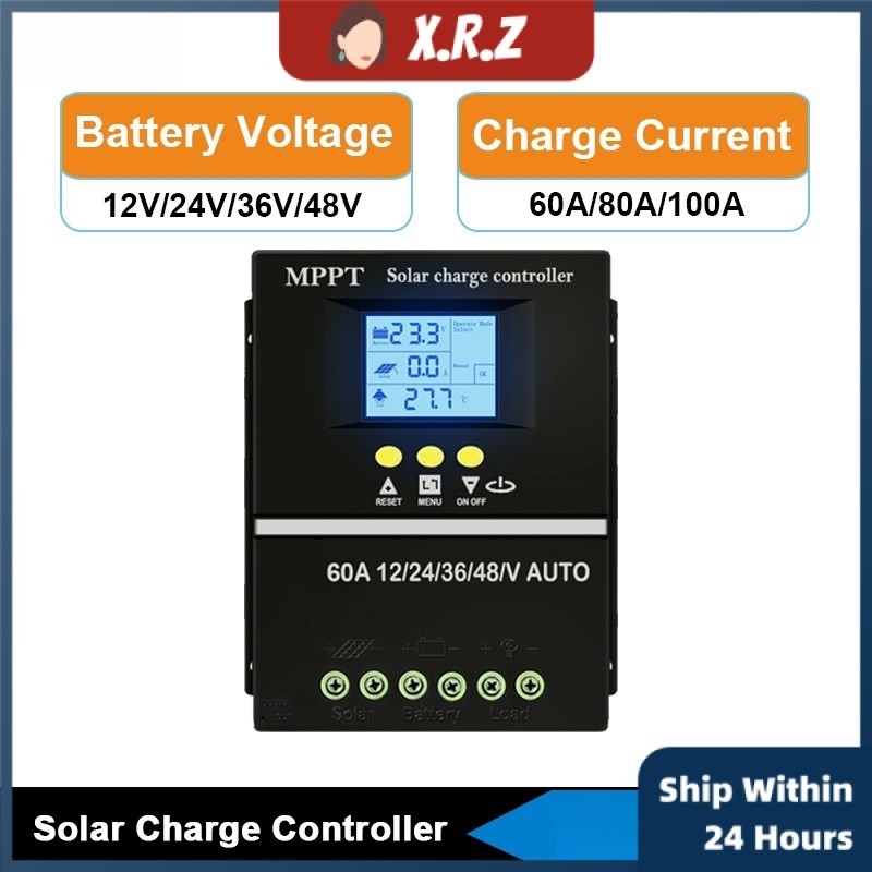 60a/80a/100a MPPT太陽能充電控制器12V 24V 36V 48V LCD顯示電池智能穩壓器最大100V輸
