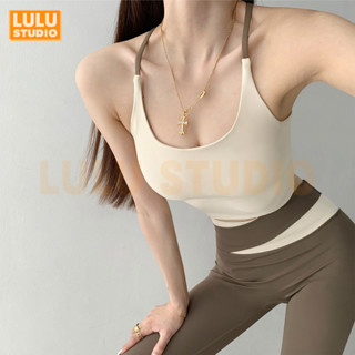 LULU【拼色瑜伽吊帶】帶胸墊健身背心女 裸感外穿美背 打底背心 運動內衣 瑜伽上衣 瑜珈服 運動上衣 細肩帶bra