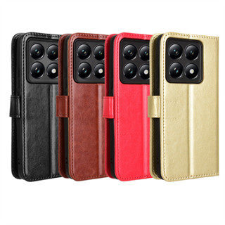 適用小米14T手機殼Xiaomi 14T Pro手機皮套翻蓋插卡掛繩瘋馬紋殼