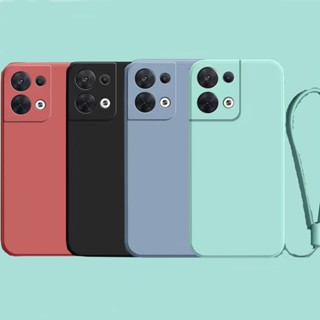 時尚新款 Oppo Reno 8T 7 8 4G 方形保險槓框架超薄軟 TPU 矽膠保護套帶手腕帶掛繩