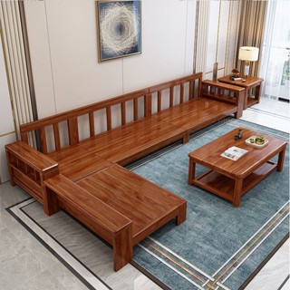 MUU HOME 檬榆金絲胡桃木實木沙發組合小戶型客廳家用冬夏兩用轉角貴妃沙發