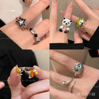 撞色貓眼石星星戒指女ins潮時尚情侶食指戒小眾指環