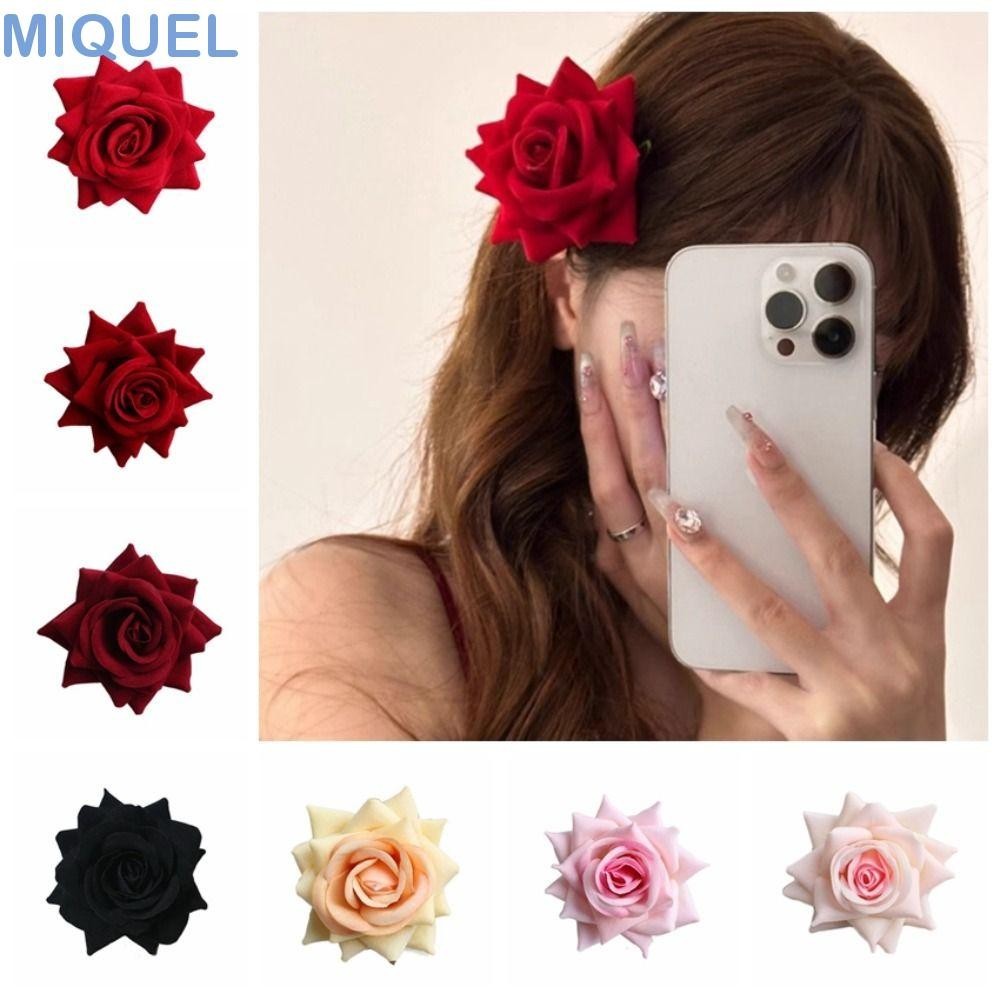 MIQUEL3PCS人造玫瑰花頭,頭飾天鵝絨面料人造花,耳環珠寶製作髮夾仿真花DIY
