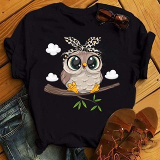 Cute Owl可愛卡通貓頭鷹短袖T恤女小個子潮流寬鬆白色圓領大尺碼insmoxuan888