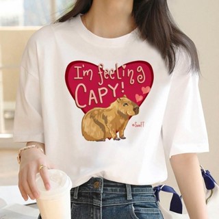 Cute capybara Women Tshirt夏季休閒可愛水豚女士上衣白色t恤女moxuan888