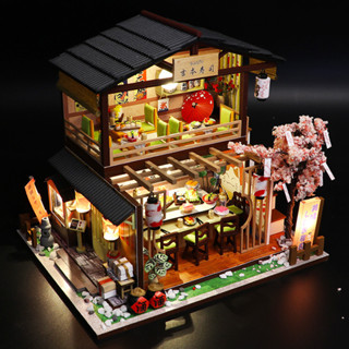 【迪斯熊】日式diy小屋壽司店手工創意店鋪房子場景建築模型拼裝生日禮物女 日本壽司店料理 餐館 手做袖珍屋 弘達 藝術屋