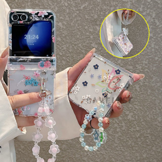 SAMSUNG 夏季清爽蝴蝶花朵印花花朵彩色手鍊透明手機殼三星 Galaxy Z Flip 6 Z Flip 5 Fli
