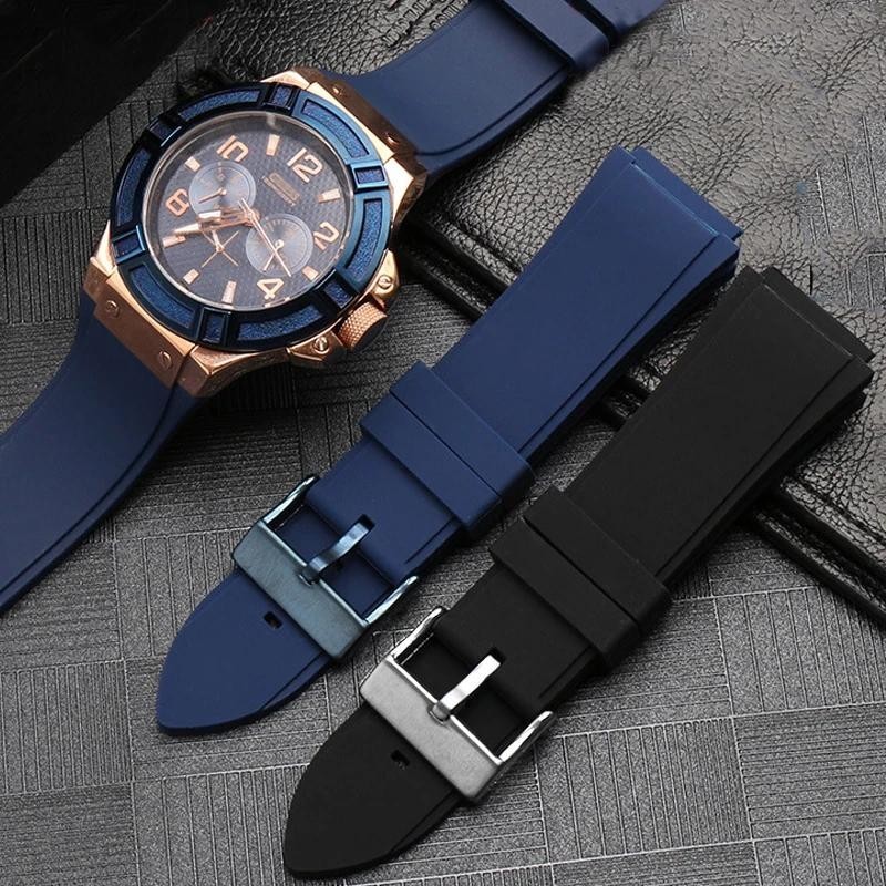 22mm 橡膠錶帶適用於 GUESS W0247G3 W0040G3 W0040G7 手錶錶帶 替換錶帶 藍色黑色錶帶