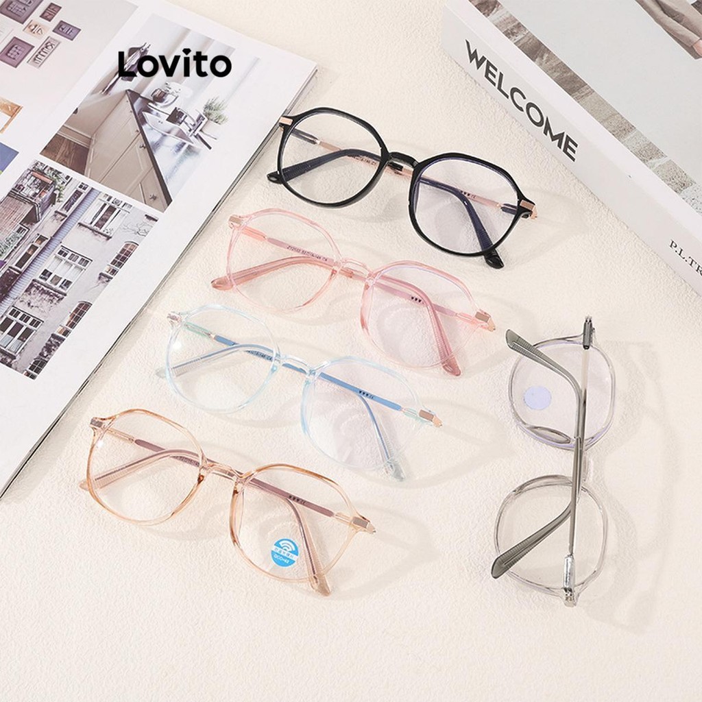 Lovito 女士休閒素色大框防藍光眼鏡 LFA28351