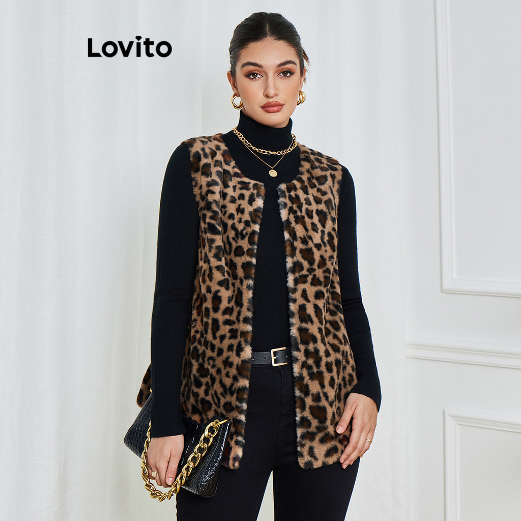 Lovito 女士復古豹紋人造毛皮大衣 LBL20292